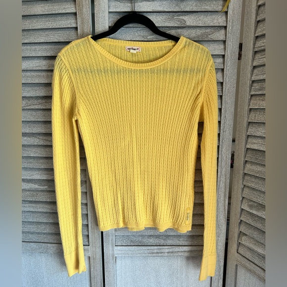 RALPH LAUREN POLO JEANS CO Yellow Long Sleeve Ribbed Fitted Top Women’s Medium - Picture 1 of 9